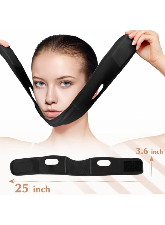 كيلا قناع رفع الوجه على شكل حرف V قابل لإعادة الاستخدام مع حزام للذقن، قناع وجه على شكل حرف V للترهل، تمرين الفك (أسود) - Image 2