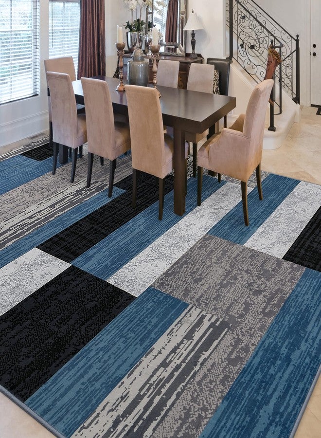 FlyDOIT Modern Geometric Patchwork Area Rug, 4x6 Blue Large Rugs for Living Room, Rockwood Collection Indoor Rugs for Bedroom, Throw Carpet Floor Decor for Entryway Dining Room Office Nursery - Image 4