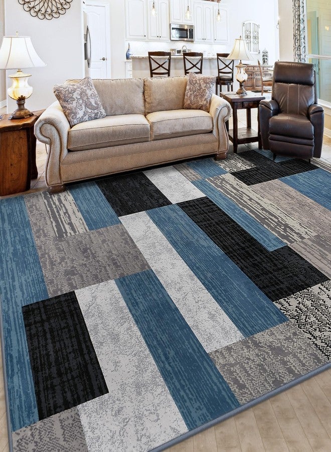 FlyDOIT Modern Geometric Patchwork Area Rug, 4x6 Blue Large Rugs for Living Room, Rockwood Collection Indoor Rugs for Bedroom, Throw Carpet Floor Decor for Entryway Dining Room Office Nursery - Image 3