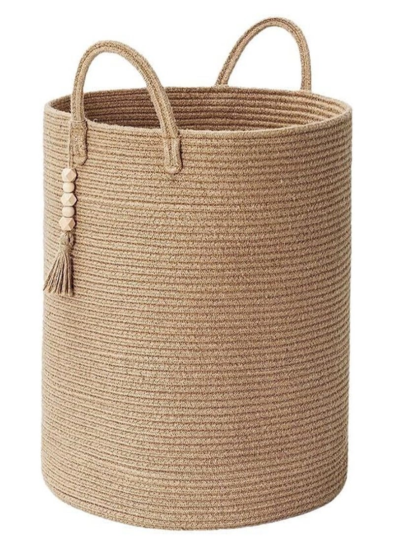 Storage Basket Woven Baskets for Storage Cotton Rope Basket for Toys Clothes Shoes Organizer with Handles Living Room Home Decor Decorative Woven Baskets for Storage (Brown 50 * 40cm) - Image 1