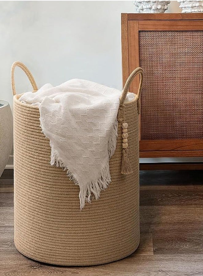 Storage Basket Woven Baskets for Storage Cotton Rope Basket for Toys Clothes Shoes Organizer with Handles Living Room Home Decor Decorative Woven Baskets for Storage (Brown 50 * 40cm) - Image 4