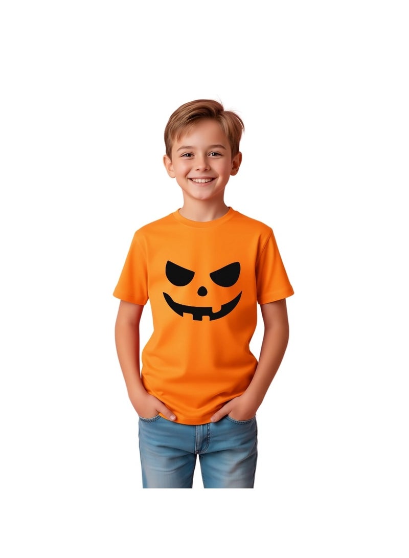 برينت شوب فور مي تي شيرت برتقالي للأطفال لعيد الهالوين - تي شيرت للجنسين برقبة دائرية وأكمام قصيرة مصنوع من القطن بنسبة 100% - ملابس كاجوال أنيقة وجيدة التهوية للأولاد والبنات - Image 1