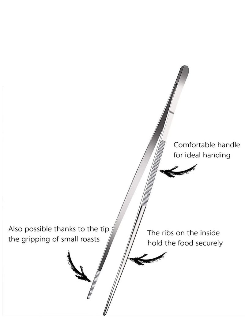 Coconut Long Tweezers Kitchen Tweezers Precision Sawtooth Food Tweezers Precision Sawtooth Tip Stainless Steel Cooking Long Chef Tweezers Cooking Kitchen Grill (SU 304, food grade) - Image 2