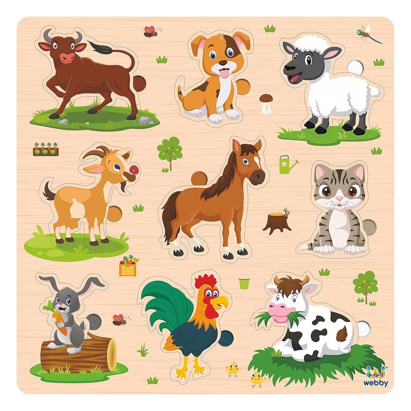 Webby Wooden Farm Animals Montessori Educational Pre-School Puzzle Board Toy For Boys And Girls, Kid - Image 1