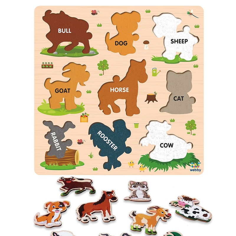 Webby Wooden Farm Animals Montessori Educational Pre-School Puzzle Board Toy For Boys And Girls, Kid - Image 5