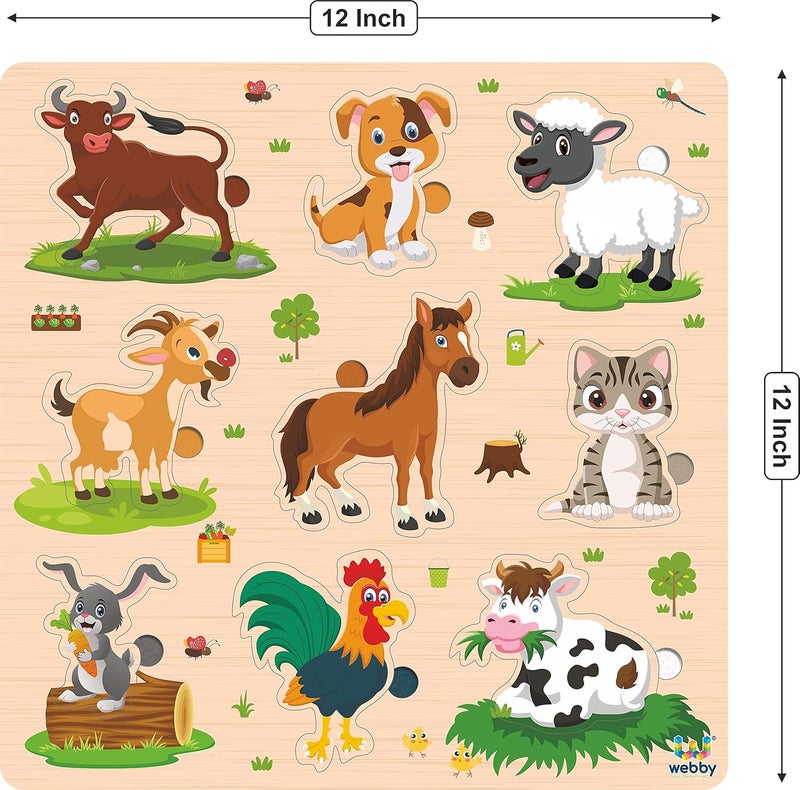 Webby Wooden Farm Animals Montessori Educational Pre-School Puzzle Board Toy For Boys And Girls, Kid - Image 3