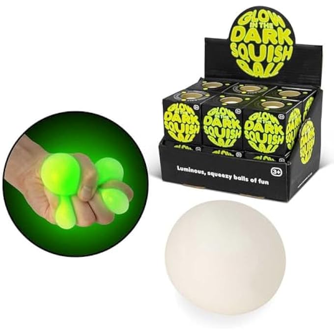 Tobar 38439 Glow In The Dark Squish Ball Assorted Designs and Colours,6 x 6 x 6 cm - Image 1