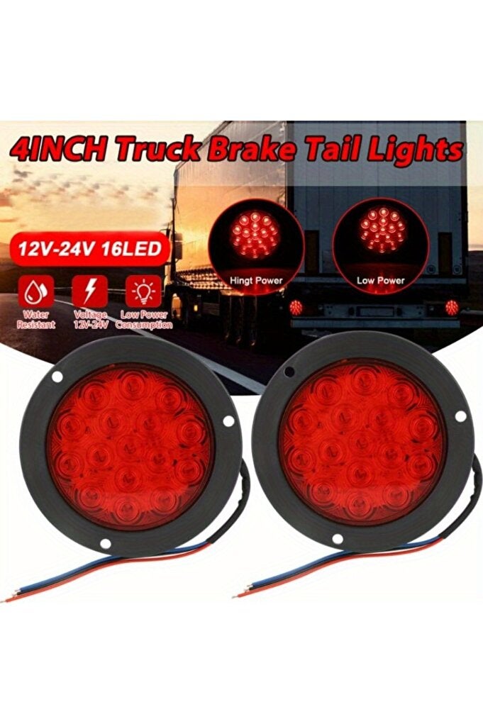 Red 1pc 16LED Round Tail Lights 10-30v Ip67 Waterproof Truck Trailer Tail Stop Turn Brake Lights Car - Image 1
