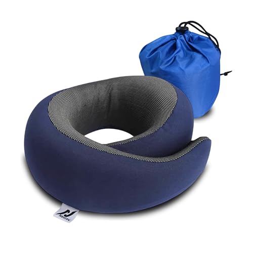 nexlev Travel Neck Pillow | Orthopedic Premium Memory Foam | for Airplane, Car, Train, Office use & Cervical Pain | Machine Washable | 360 Support | Carry Pouch for Storage | NP-01 - Image 1