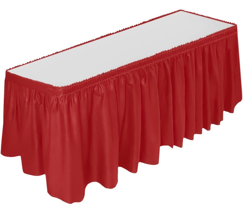 DecorRack DecorRack Table Skirt 29 in x 14 ft BPA Free Plastic Tableskirt Disposable Reusable Rectangular Tablecloth Skirt Red 1 Pack
