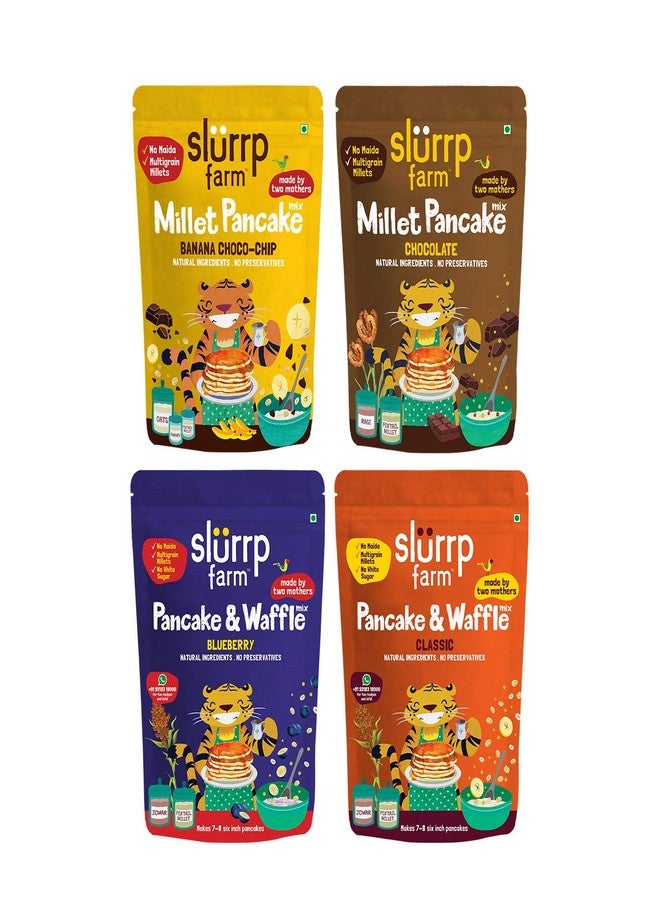 Slurrp Farm Healthy Pancake Lovers Combo | Blueberry, Classic, Chocolate & Banana | No Maida, Wheat & Preservative | Made With Millets | 150G*4 - Image 1