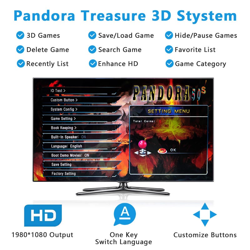 FVBADE [32000 Games in 1 78S Pandora Box Arcade Game Console for PC & Projector & TV,3D Games 1-4 Players Double Joystick Favorite List Game Category Save/Search/Hide/Pause - Image 5