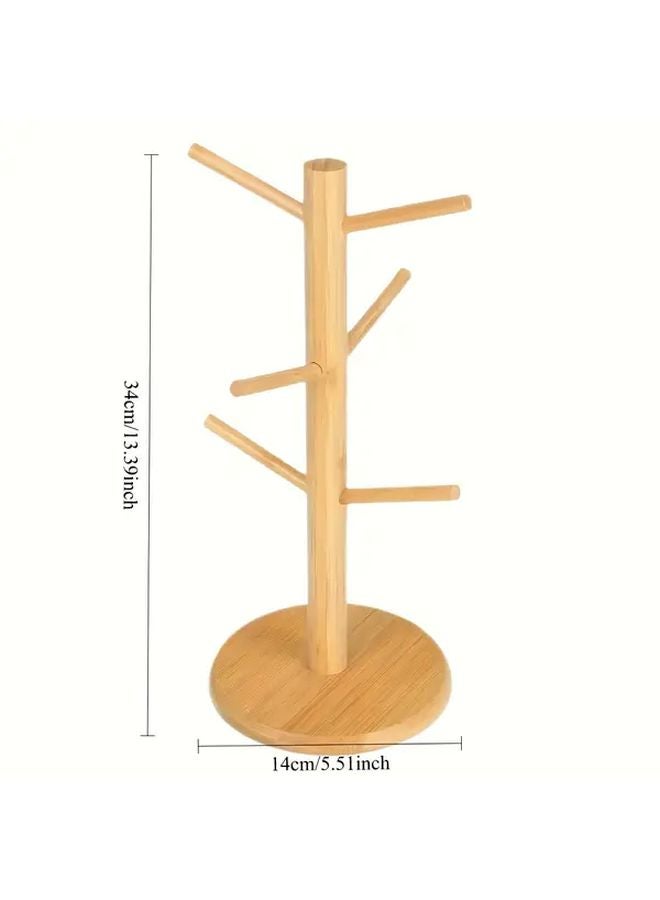 Variant Wooden Coffee Mug Holder With 6 Hooks Multi Compartment Cup Organizer Kitchen - Image 1