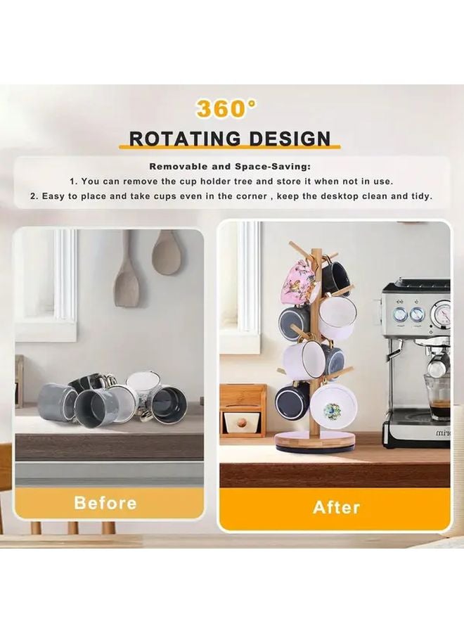 Variant Wooden Coffee Mug Holder With 6 Hooks Multi Compartment Cup Organizer Kitchen - Image 4