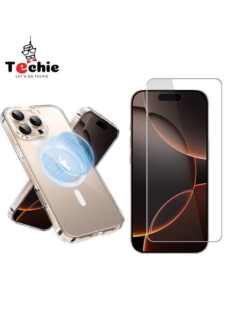 Techie Apple iPhone 16 Pro Case and Screen Protector Combo Pack - Clear Case with MagSafe with HD Tempered Glass Screen Protector - Image 1