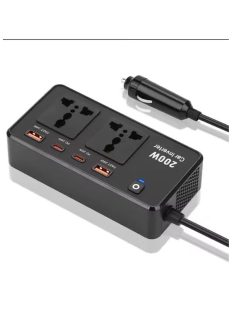 Raxoom Power Inverter Car Adapter 200W – 12V to 220V Voltage Converter for Electric Devices – Includes USB & Type-C Ports, Universal Charging for Laptops, Smartphones & More – Compact & Portable  - Image 3