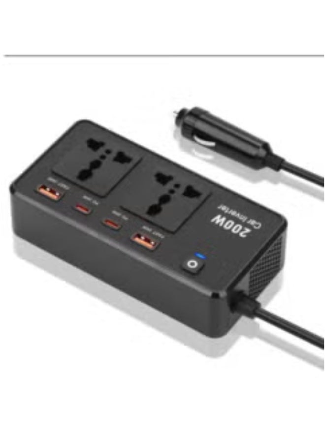Raxoom Power Inverter Car Adapter 200W – 12V to 220V Voltage Converter for Electric Devices – Includes USB & Type-C Ports, Universal Charging for Laptops, Smartphones & More – Compact & Portable  - Image 1