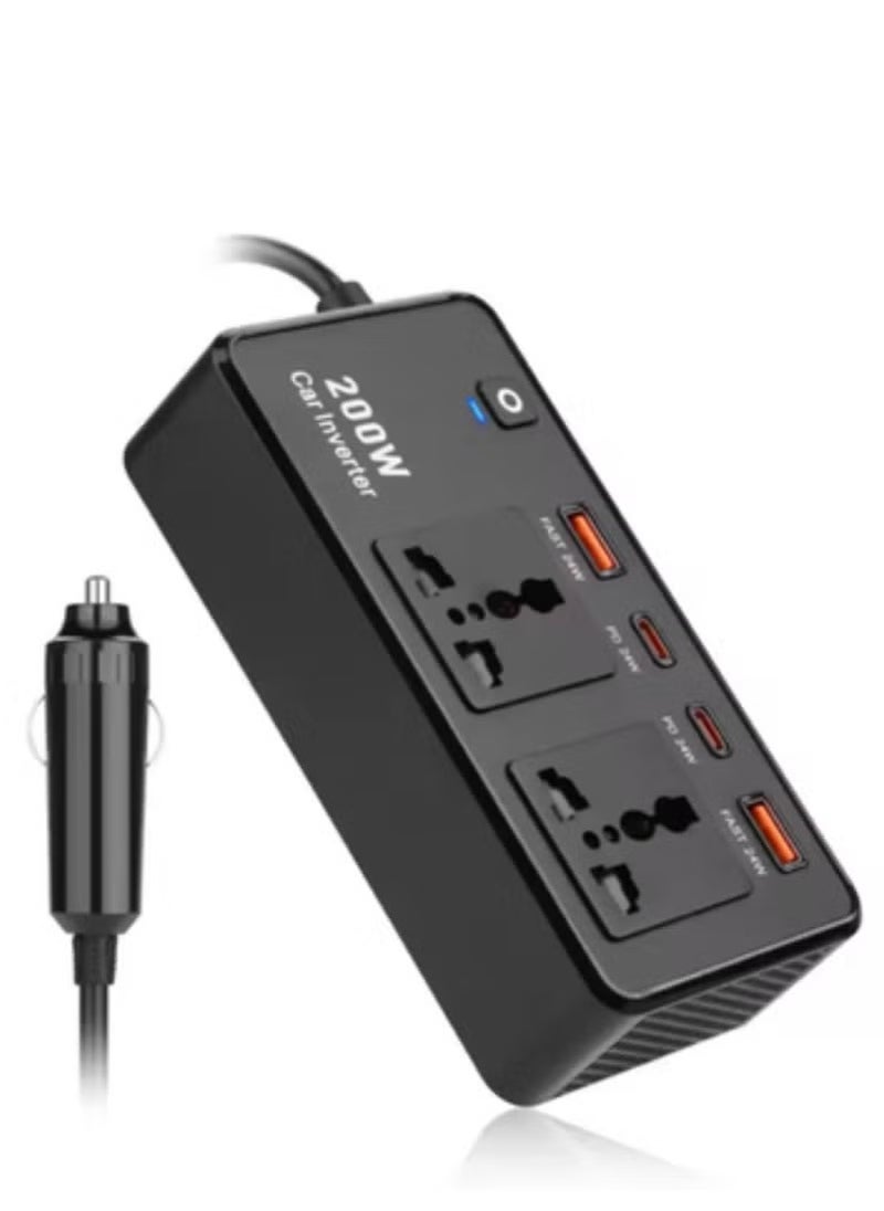 Raxoom Power Inverter Car Adapter 200W – 12V to 220V Voltage Converter for Electric Devices – Includes USB & Type-C Ports, Universal Charging for Laptops, Smartphones & More – Compact & Portable  - Image 2
