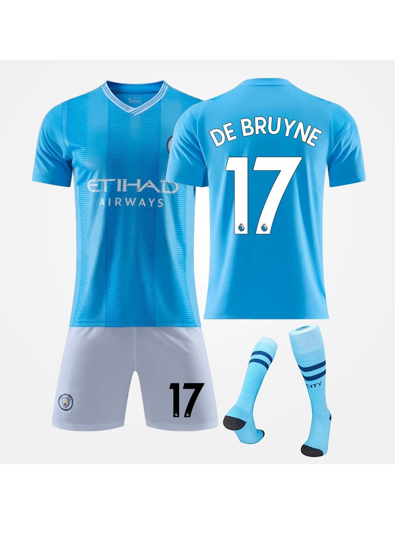 عام 24 Manchester City Home Football Jersey DE BRUYNE #17 Football Jersey/Shorts Socks Gift Set Kids Size  Adult Size for Fans  Friends - Image 1