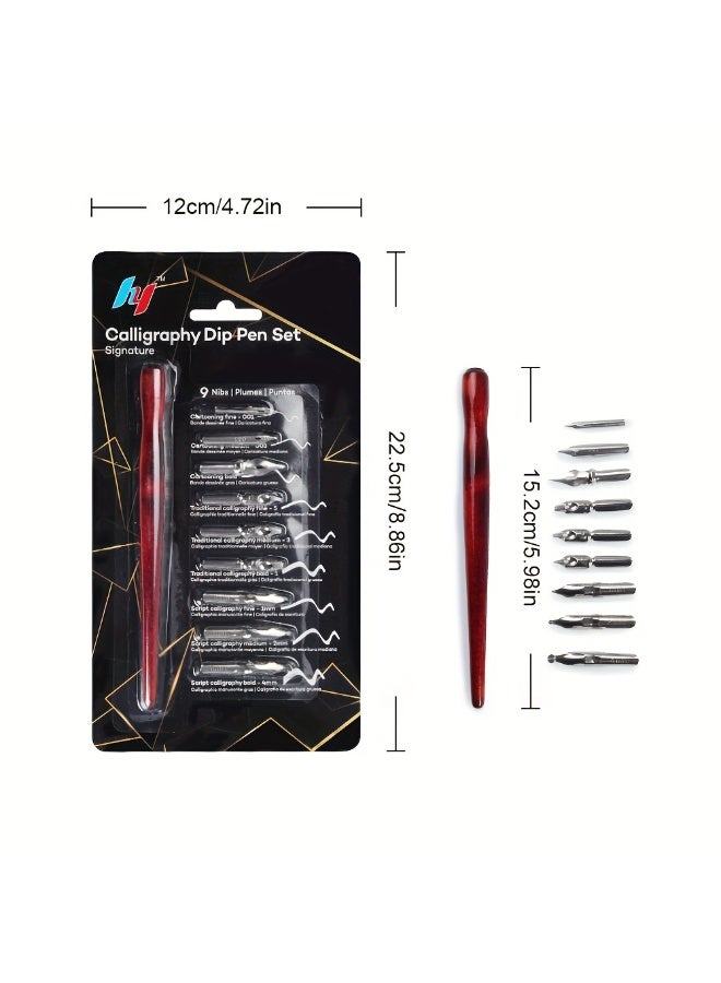 اتش واي طقم أقلام الخط الاحترافي – 9 ريش متنوعة للخط والرسم والزخرفة - Image 1