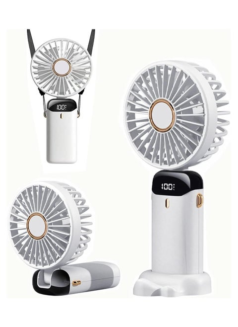 Handheld Rechargeable 7000mAh Fan, 5 Adjustable Speeds Desk Table Fan with LED Power indicator