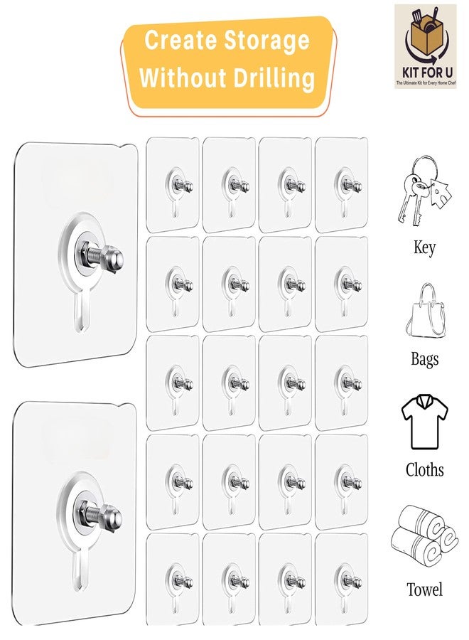 خطافات جدارية ذاتية اللصق من KIT FOR U | خطافات شفافة لإطارات الصور والمفاتيح | خطافات مقاومة للماء وقابلة لإعادة الاستخدام، لا تحتاج إلى حفر، مناسبة للحمام والمطبخ والمنزل والمكتب، مصنوعة من الفولاذ المقاوم للصدأ (برغي، عبوة من 10 قطع) - Image 4