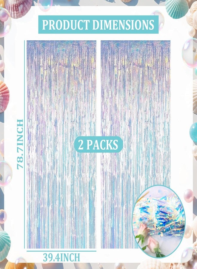 Favuit 2 Pack Iridescent Foil Curtain Backdrop, Holographic Tinsel Fringe Streamers Party Decorations Neon Transparent Tinsel Curtains for Photo Booth Birthday Wedding Holiday Celebration Decor - Image 2