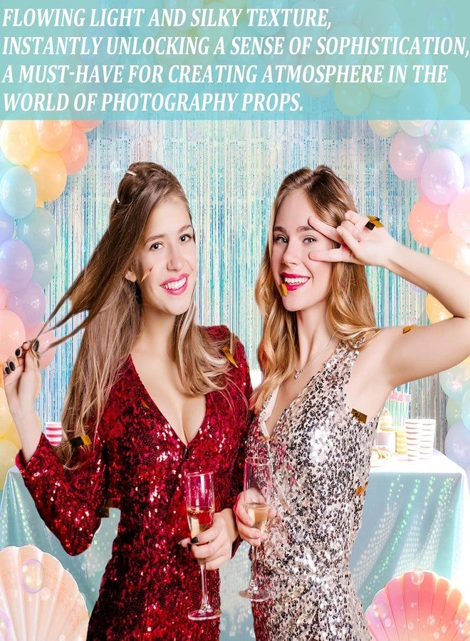 Favuit 2 Pack Iridescent Foil Curtain Backdrop, Holographic Tinsel Fringe Streamers Party Decorations Neon Transparent Tinsel Curtains for Photo Booth Birthday Wedding Holiday Celebration Decor - Image 5