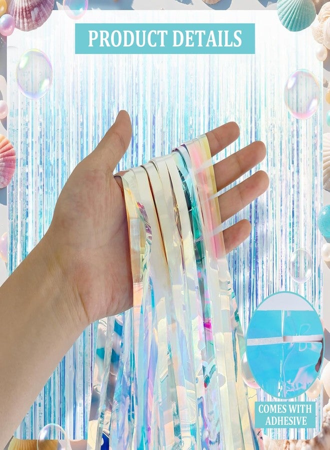 Favuit 2 Pack Iridescent Foil Curtain Backdrop, Holographic Tinsel Fringe Streamers Party Decorations Neon Transparent Tinsel Curtains for Photo Booth Birthday Wedding Holiday Celebration Decor - Image 3