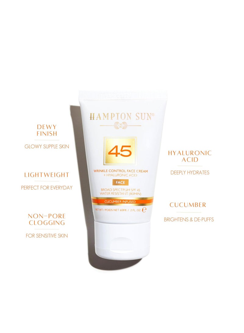 Hampton Sun SPF 45 Wrinkle Control Face Cream | Daily Moisturizer + Sunscreen | Plumps, Hydrates, Brightens with Hyaluronic Acid + Organic Cucumber Extract | Broad Spectrum | Glowy, Dewy Finish - Image 2