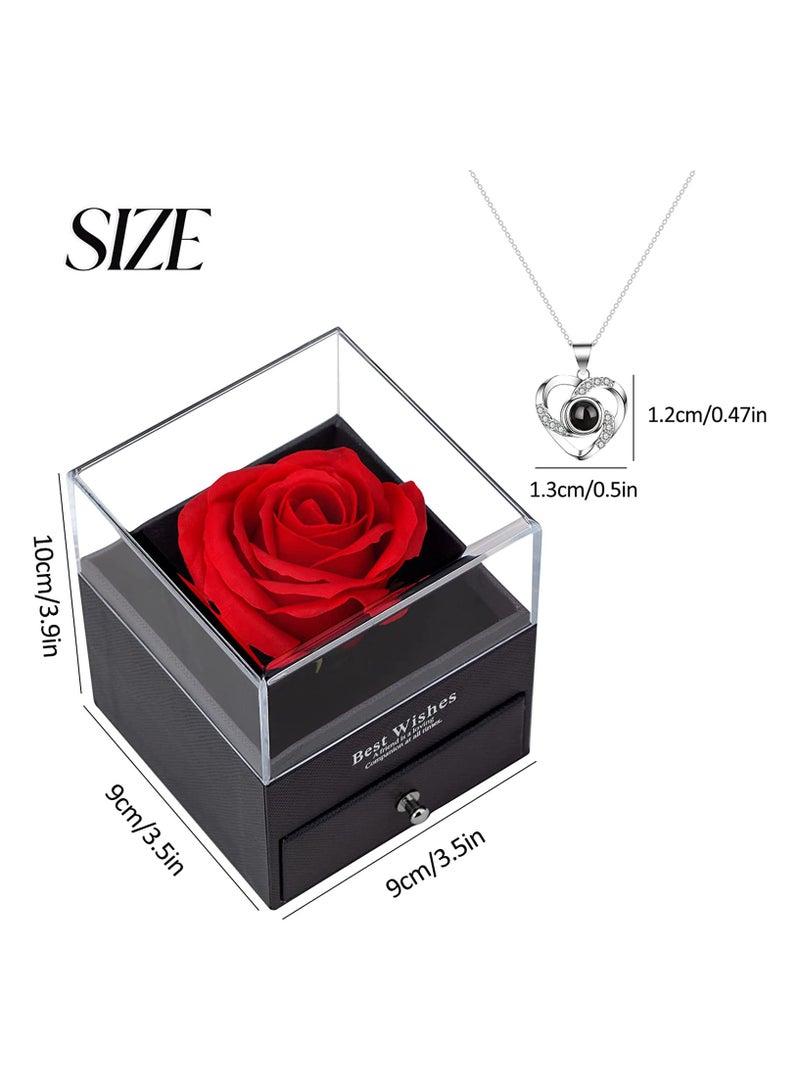 Eternal Rose Gift Box with Sterling Silver I Love You Necklace in 100 Languages, Handmade Forever Red Rose for Anniversary Birthday Gifts Teacher Gifts for Women Mum   Her - Image 3