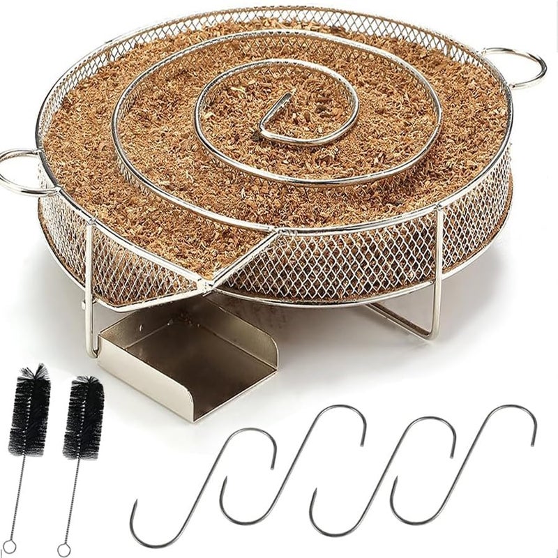 Abizarch Cold Smoke Generator for BBQ Grill or Smoker Wood Dust Hot and Cold Smoking Salmon Meat Burn, Stainless Steel Pellet Smoke Generator with Brush and Hooks, Round Cold Smoker Generator for Kettle - Image 3