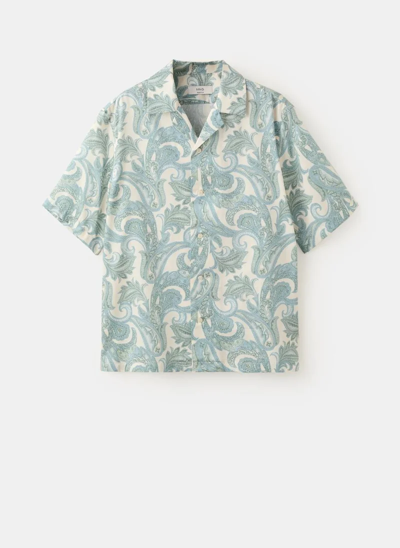 Mango Man 40-VERDE PASTEL Bowling Collar Cotton Shirt for Men | Best Price UAE