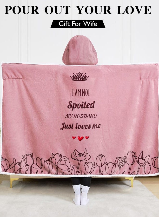 EASLIV Spoiled Wife Wearable Blanket Hoodie, Pink Hoodie Blanket for Women, Mothers Day Wedding Anniversary Birthday Gifts, Valentines Day Gifts for Wife from Husband - Image 4