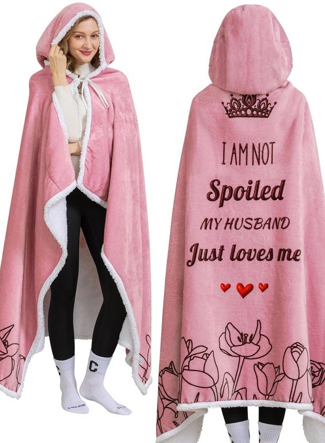 EASLIV Spoiled Wife Wearable Blanket Hoodie, Pink Hoodie Blanket for Women, Mothers Day Wedding Anniversary Birthday Gifts, Valentines Day Gifts for Wife from Husband - Image 1