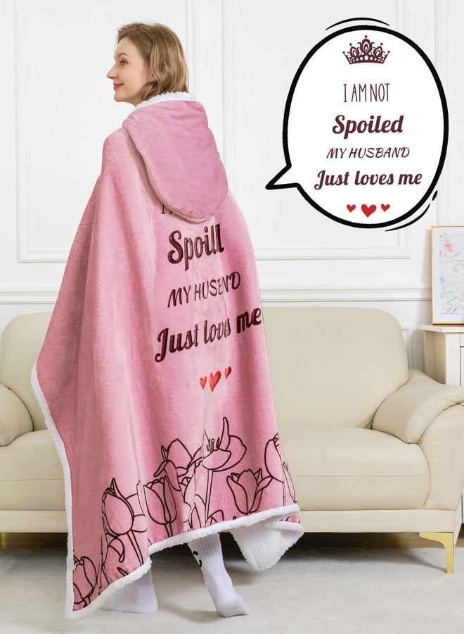 EASLIV Spoiled Wife Wearable Blanket Hoodie, Pink Hoodie Blanket for Women, Mothers Day Wedding Anniversary Birthday Gifts, Valentines Day Gifts for Wife from Husband - Image 3