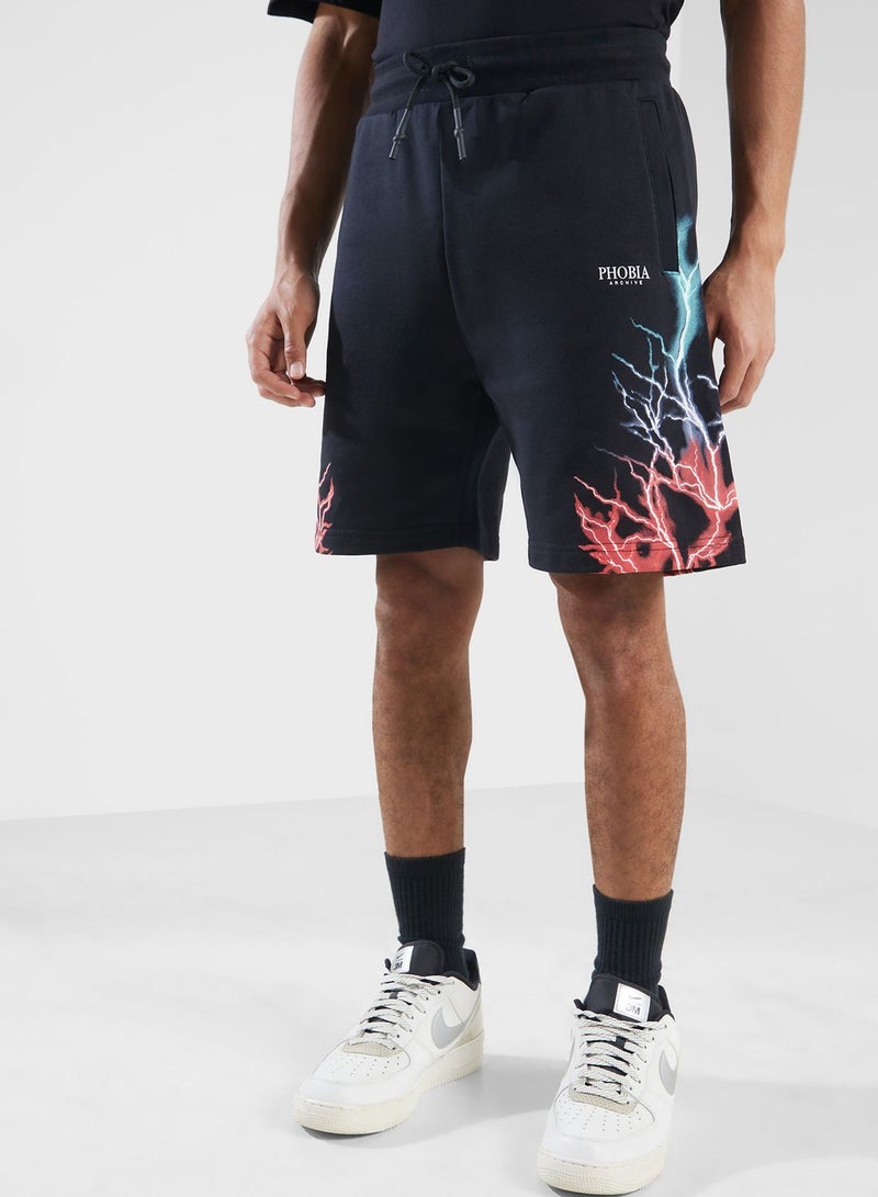 phobia Lightning Printed Casual Shorts - Image 1