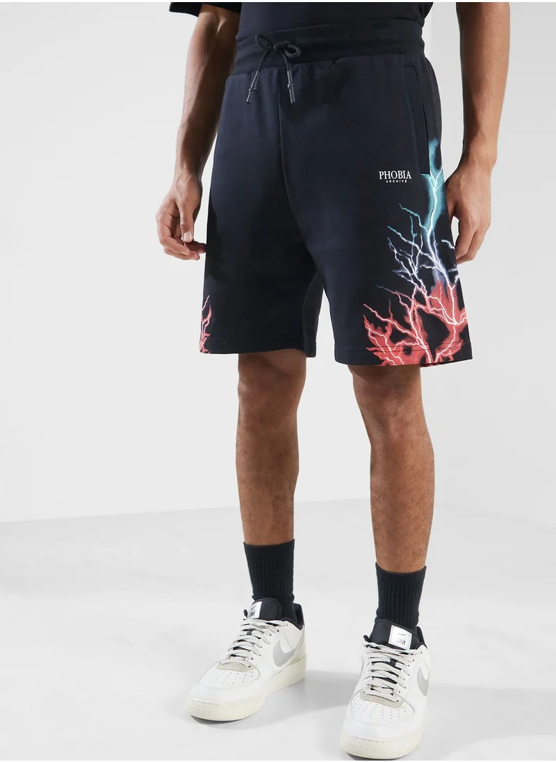 phobia Lightning Printed Casual Shorts