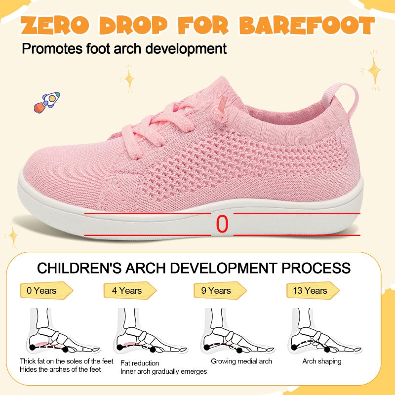LeIsfIt Toddler Shoes Boys Girls Wide Barefoot Sneakers Kids Zero Drop Minimalist Sneakers Slip on Tennis Shoes Pink 7 Toddler - Image 4