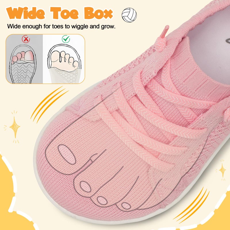 LeIsfIt Toddler Shoes Boys Girls Wide Barefoot Sneakers Kids Zero Drop Minimalist Sneakers Slip on Tennis Shoes Pink 7 Toddler - Image 3