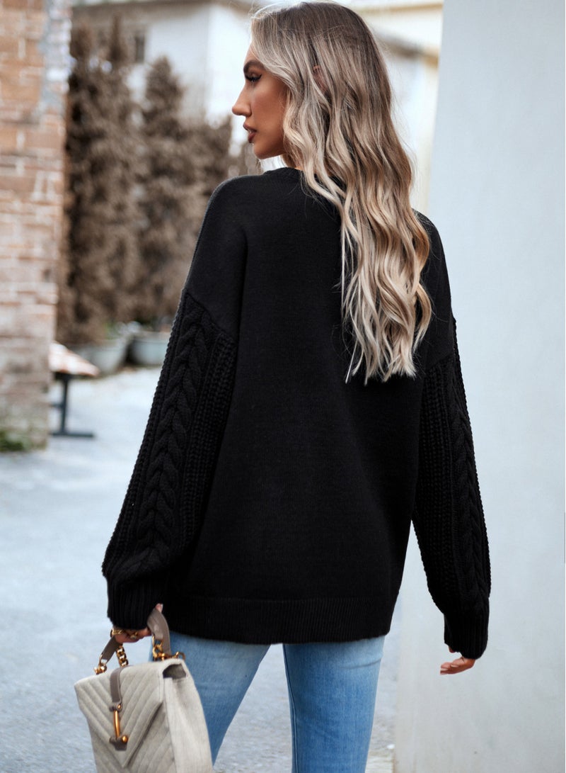 Loquat Sweater Women's Autumn And Winter Women's Long-sleeved Sweater Top Black  - Image 2