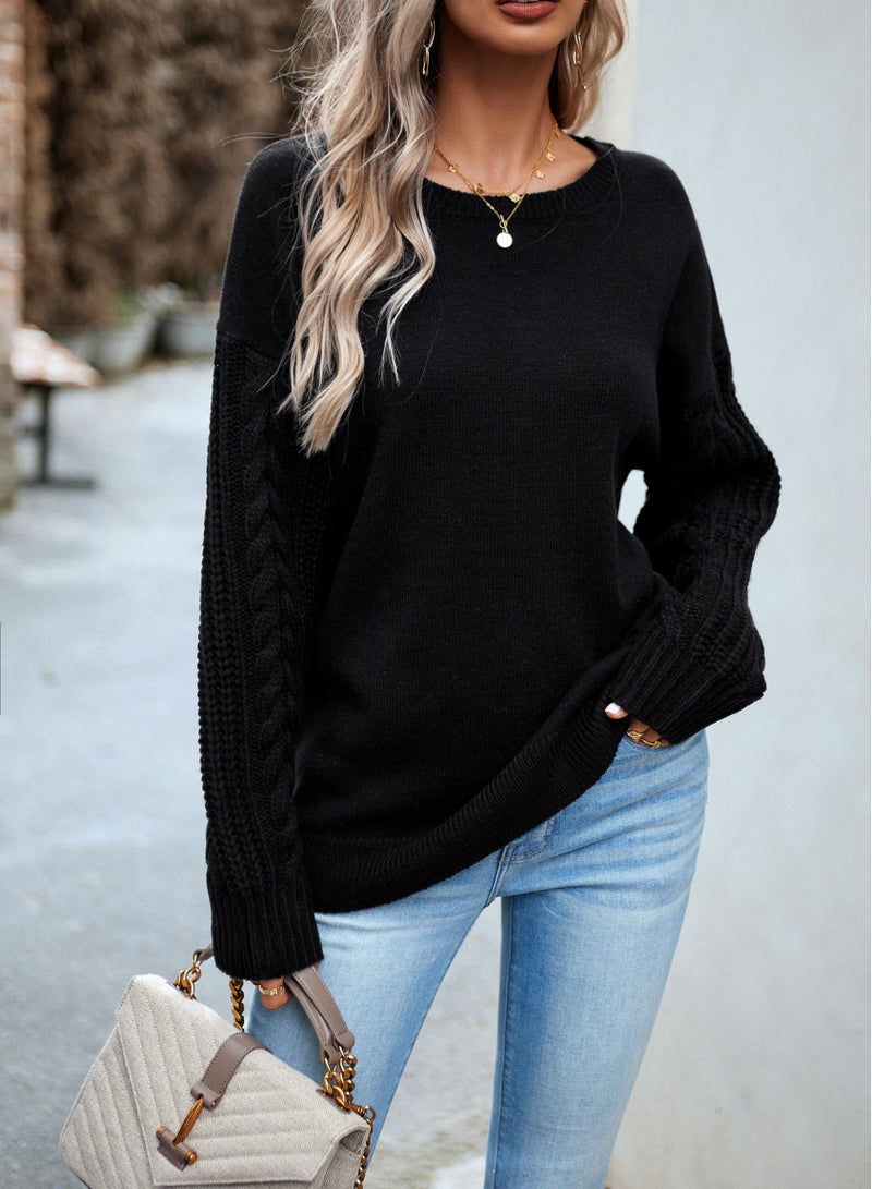 Loquat Sweater Women's Autumn And Winter Women's Long-sleeved Sweater Top Black  - Image 1