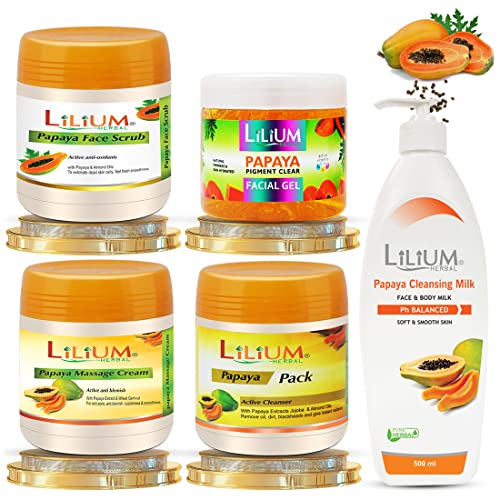 Lilium Anti-Oxidants Papaya Facial Kit With Papaya Cleansing Milk, 2500 GM | Soothing Moisturized & Balanced Skin | Reduce Dark Spots, Acne with Papaya Extract & Gives Healthy and Glowing skin - Image 1
