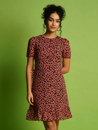 globus Women Floral Printed Crepe A-Line Dress
