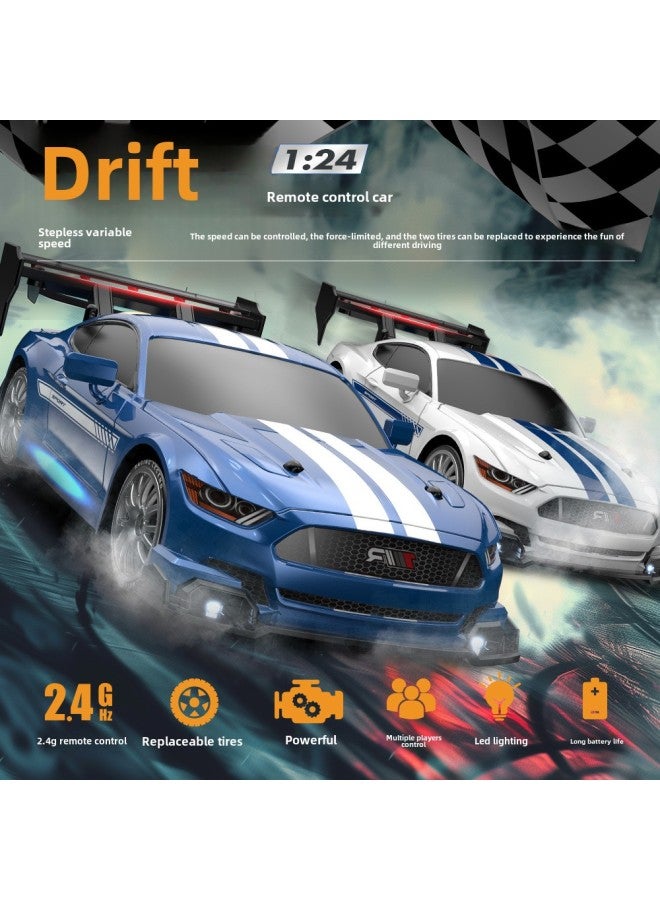1:24 RC Drift High-speed Remote Control Car Mustang AE86 Four-wheel Drive Racing Toy Charging Model-Color:Wild Horse Blue-Scale:1:24  - Image 2