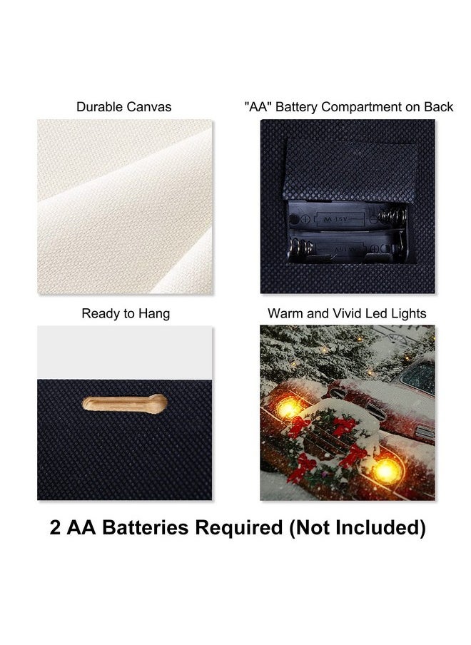 نيكي هوم مطبوعات فنية جدارية من قماش نيكي هوم مقاس 16 × 12 بوصة لعيد الميلاد مزودة بإضاءة LED، صورة شاحنة حمراء ومنزل وشجرة عيد الميلاد، مشهد ثلجي شتوي لديكور العطلات  - Image 4