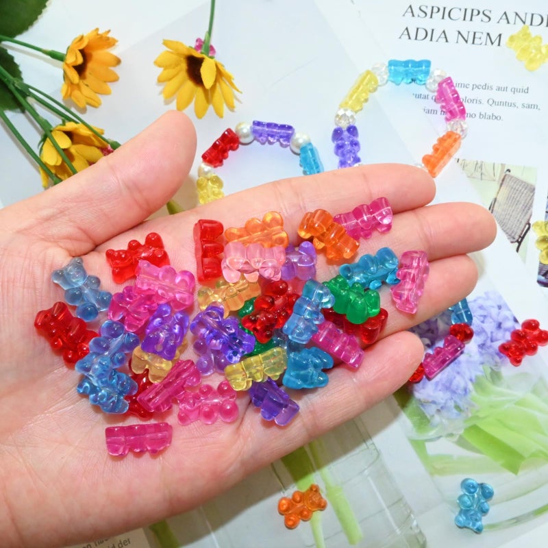 Looconi 100pcs Clear Acrylic Bear Beads, Mixed Color Cute Bear Charms for Bracelet,Necklace,and DIY Crafts,Jewelry Making - Image 4