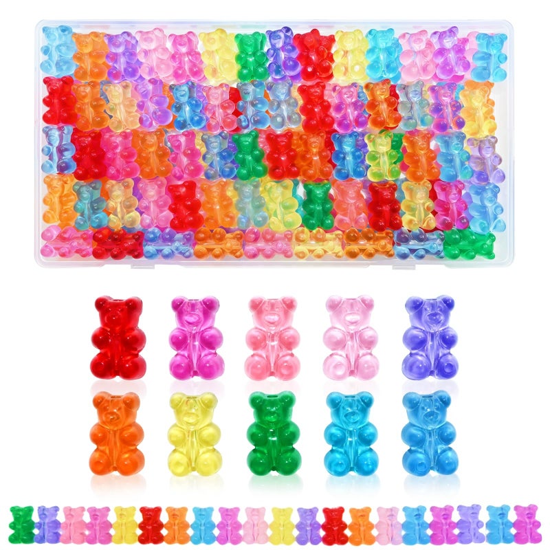 Looconi 100pcs Clear Acrylic Bear Beads, Mixed Color Cute Bear Charms for Bracelet,Necklace,and DIY Crafts,Jewelry Making - Image 1