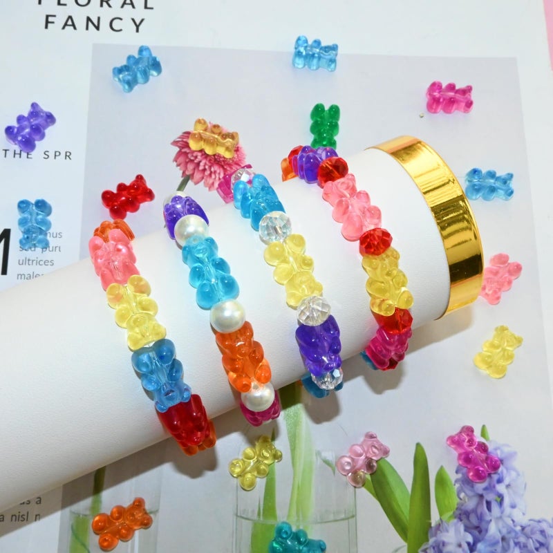 Looconi 100pcs Clear Acrylic Bear Beads, Mixed Color Cute Bear Charms for Bracelet,Necklace,and DIY Crafts,Jewelry Making - Image 5