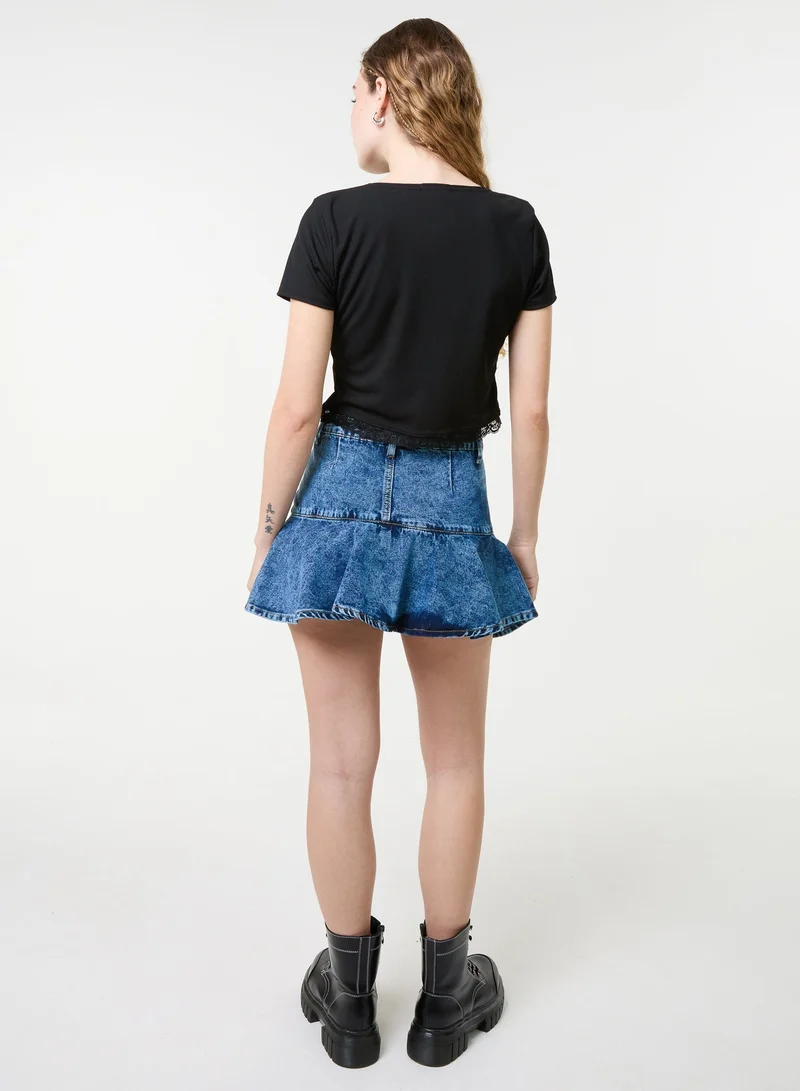 Pink Vanilla Flippy Denim Mini Skirt With Shorts